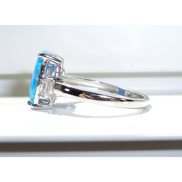 925 STERLING SILVER Lab Created Blue Lavender Fire Opal & CZ Ring - Picture 8 of 13